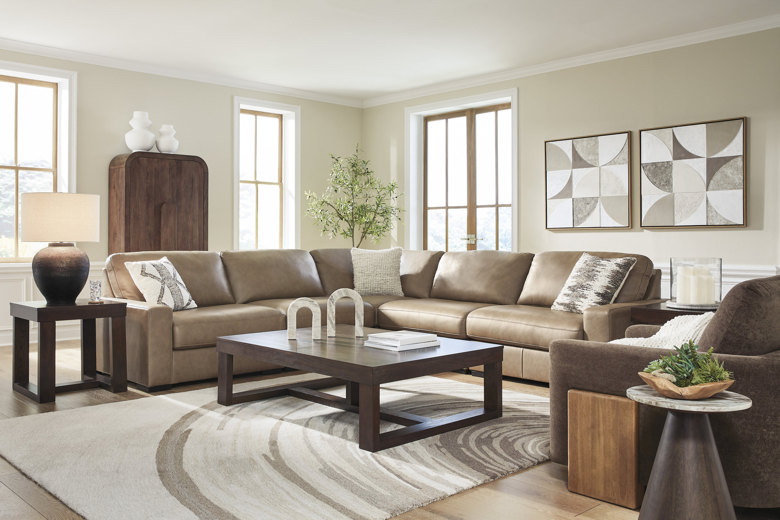 Veronella L-Shaped Leather 5-Piece Sectional