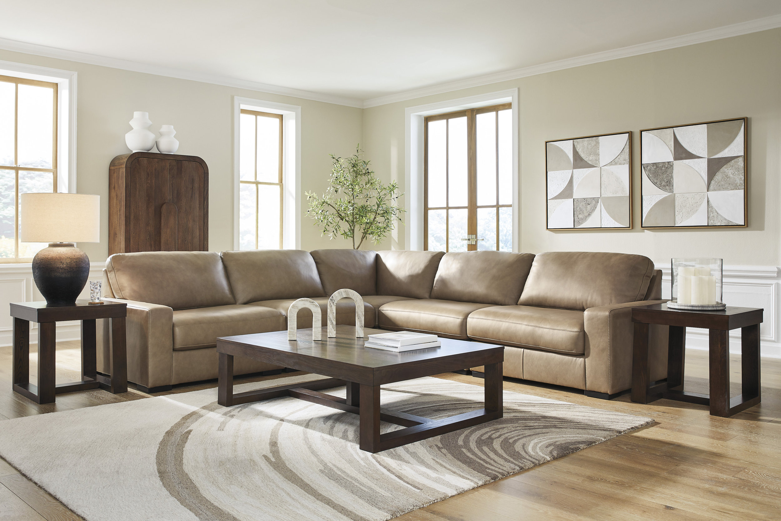 Veronella L-Shaped Leather 5-Piece Sectional