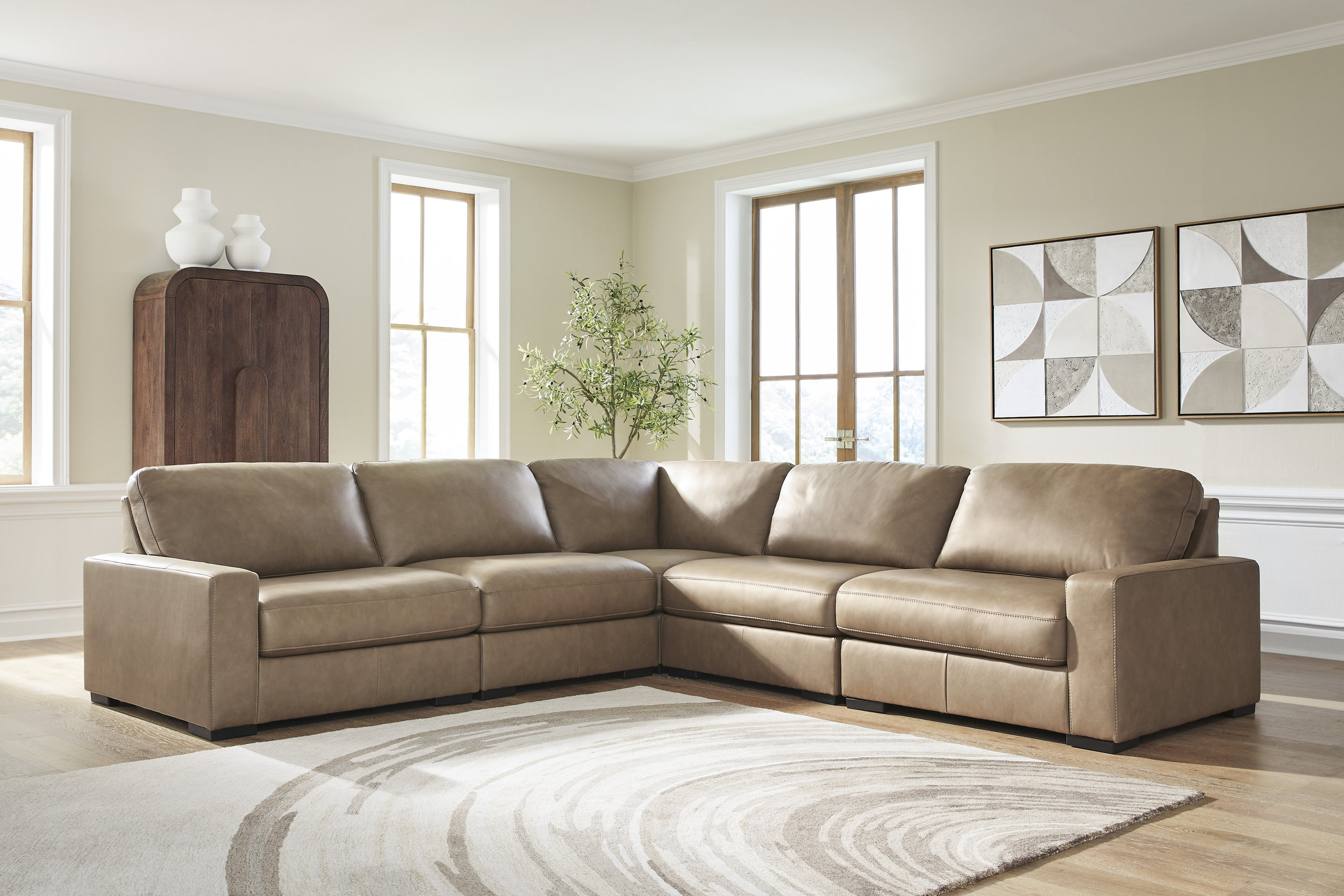 Veronella L-Shaped Leather 5-Piece Sectional