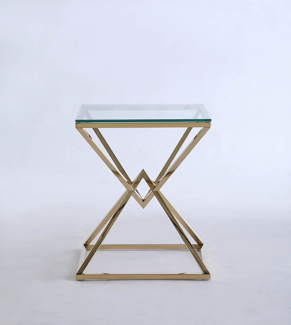 7616 20" Square Glass Lamp Table w/Double Pyramid Base