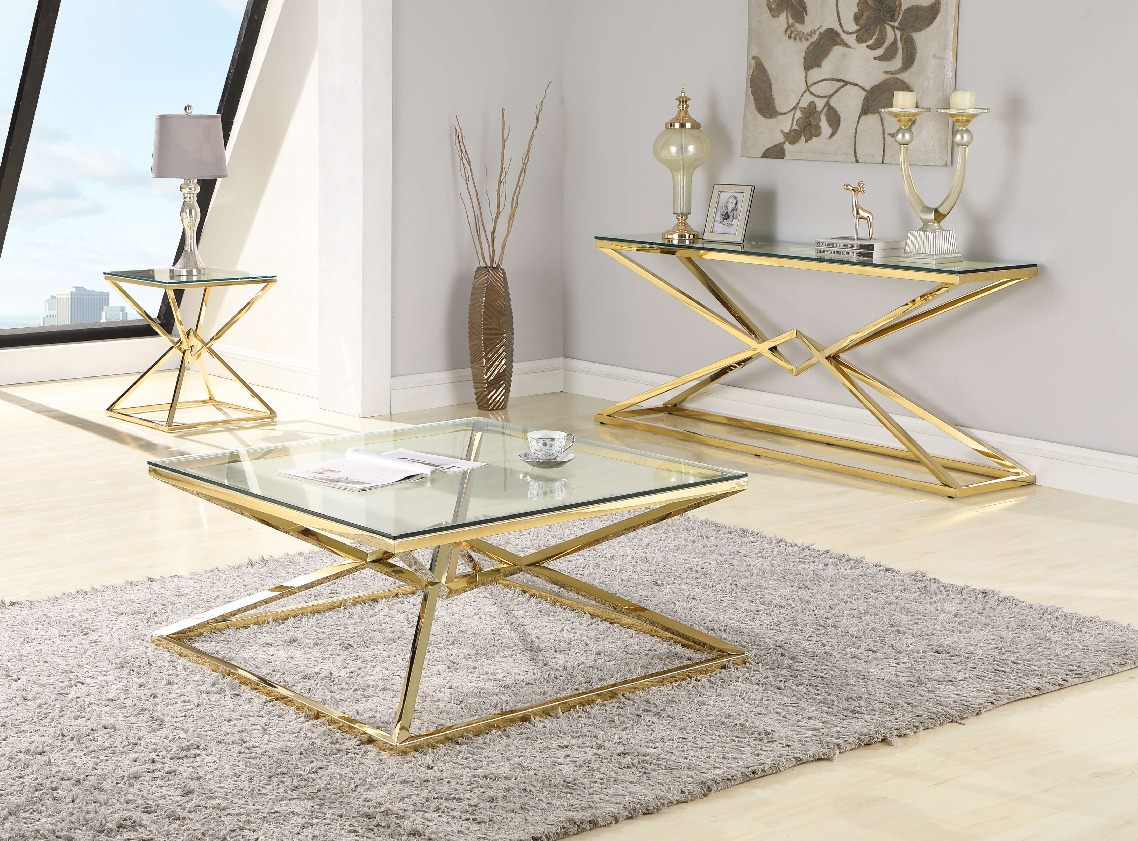 7616 Clear Glass And Gold Lamp Table