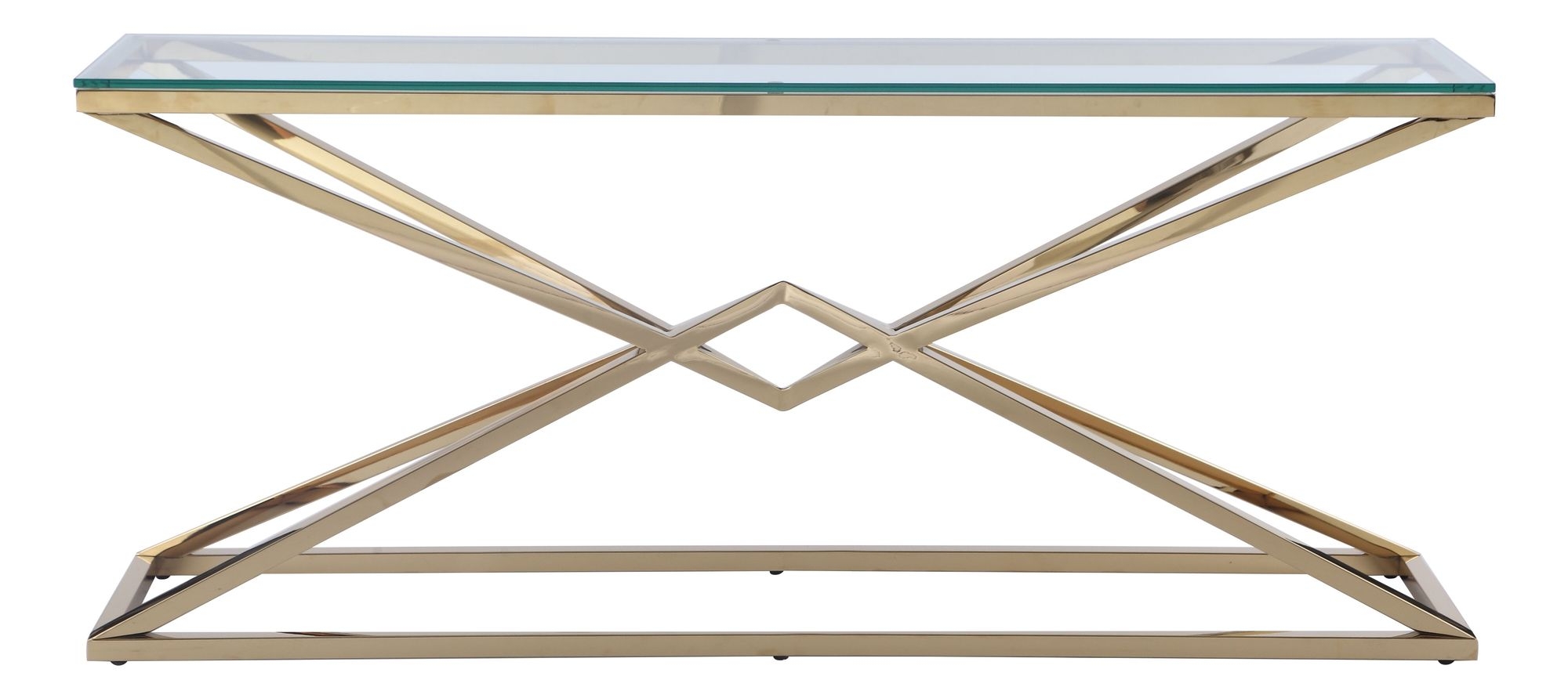 7616 16" x 71" Rectangular Glass Sofa Table w/Double Pyramid Base