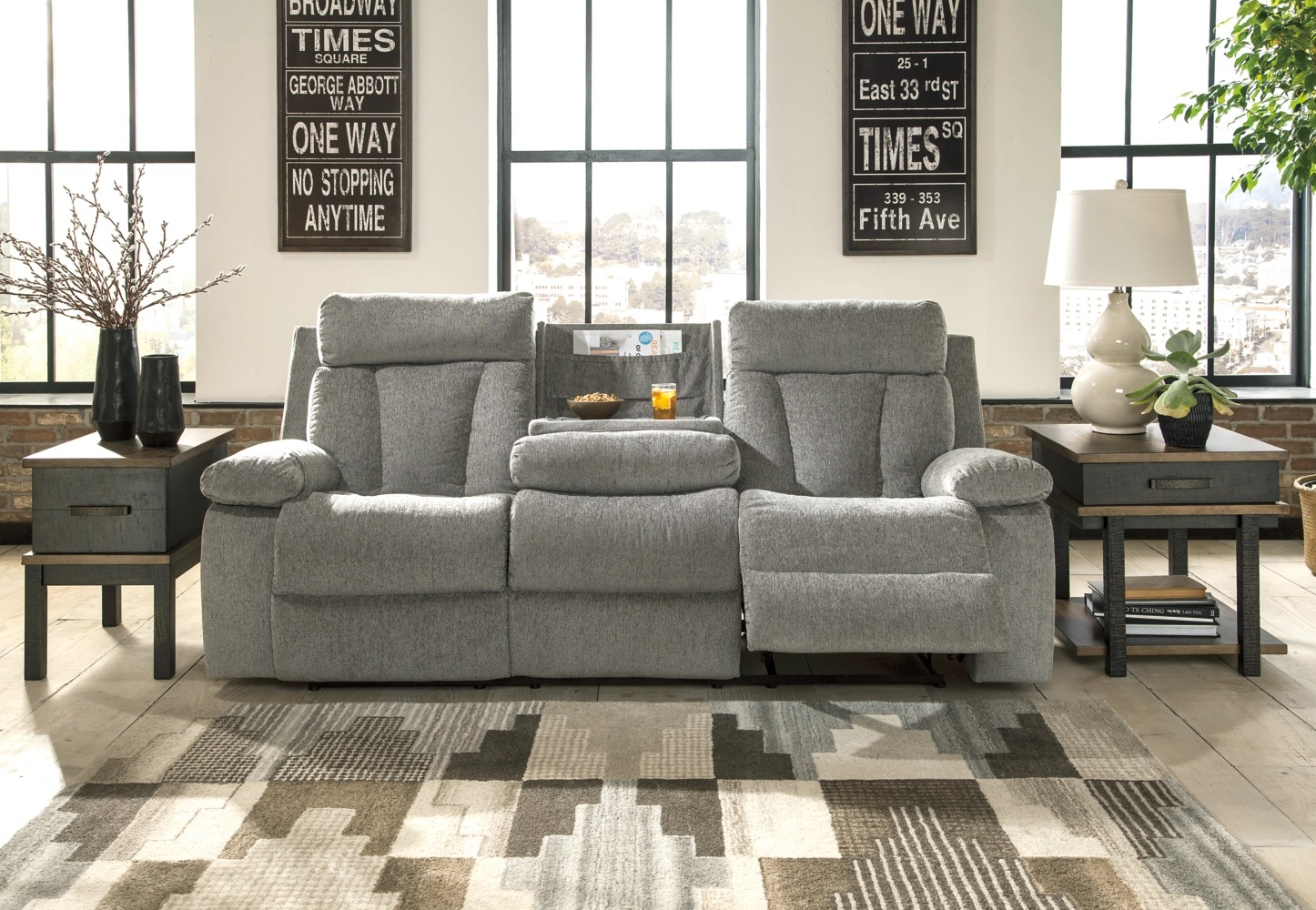 Mitchiner Polyester Reclining Sofa w/Drop Down Table