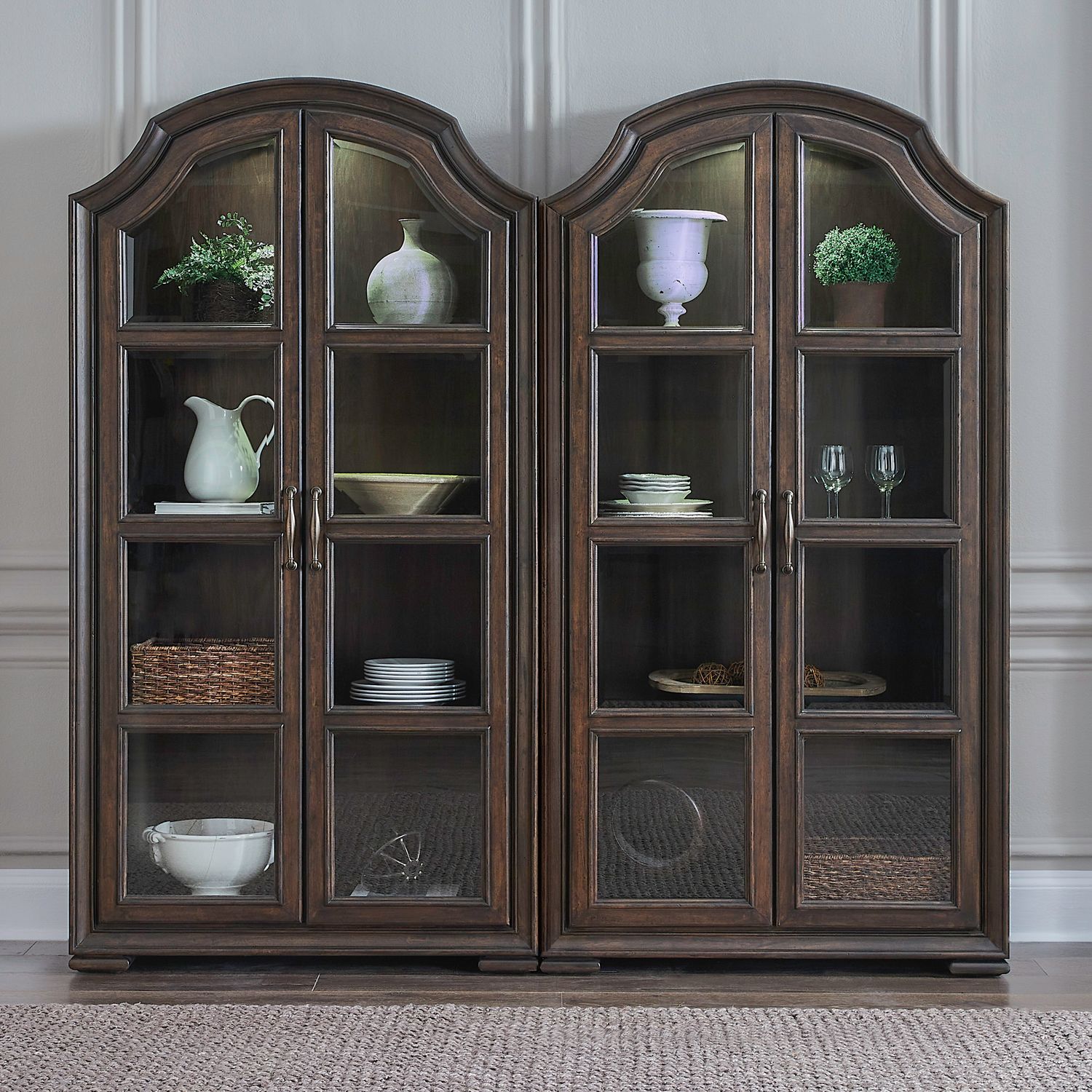 Provence Park Wood 2-Piece 4-Door Bunching Display Cabinet Set w/LED Lighting