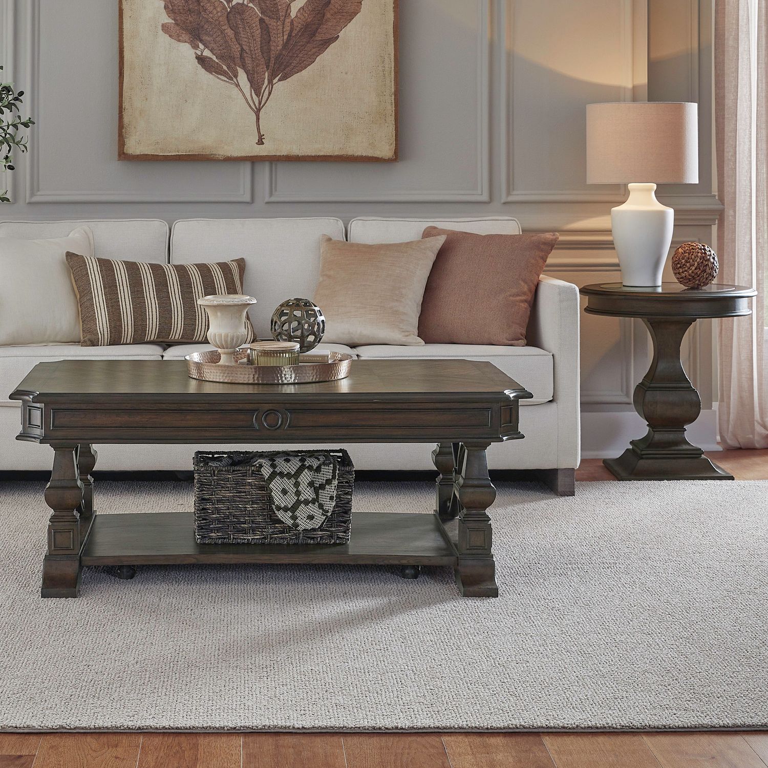 Provence Park Round Blue Stone/Wood End Table