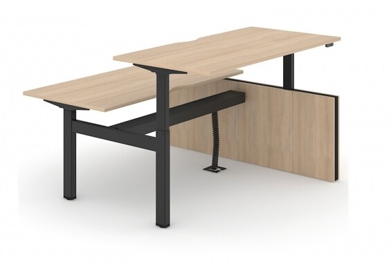 Motion 70.8" Electric 2 Columns Adjustable Office 2-Desk Bench w/One Open Metal Leg
