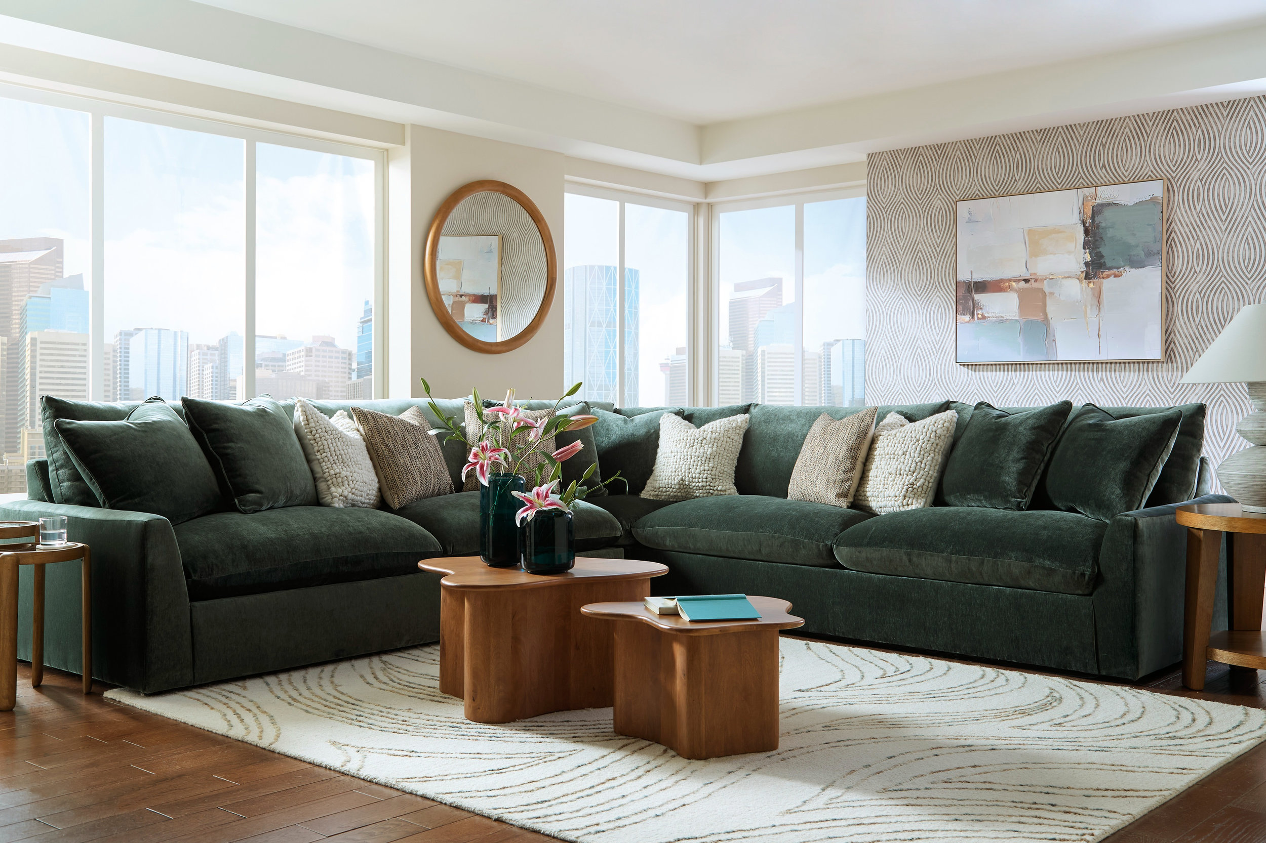 Carriage View Fabric L-Shaped 3-Piece Sectional Sofa