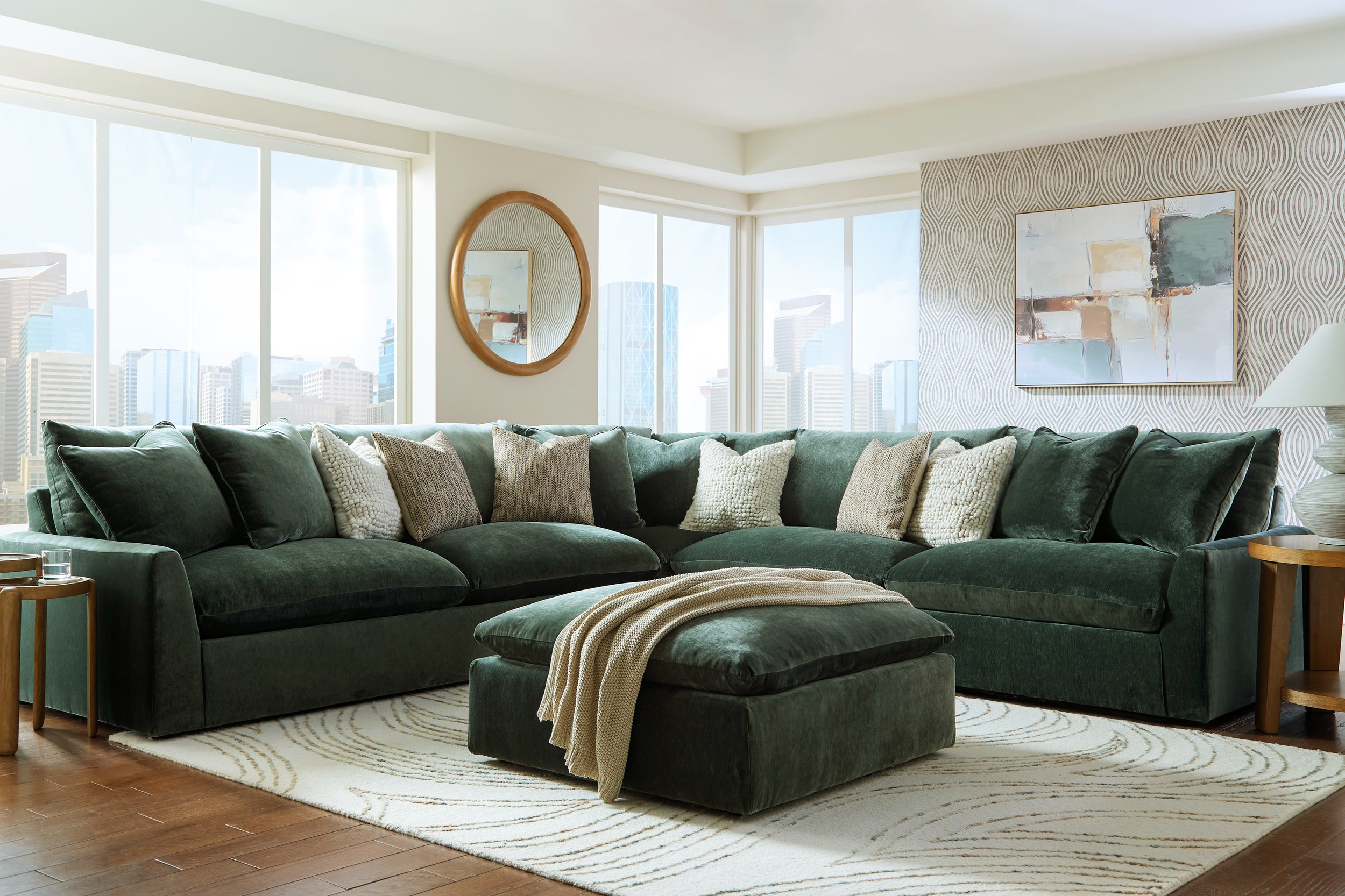 Carriage View Fabric L-Shaped 3-Piece Sectional Sofa