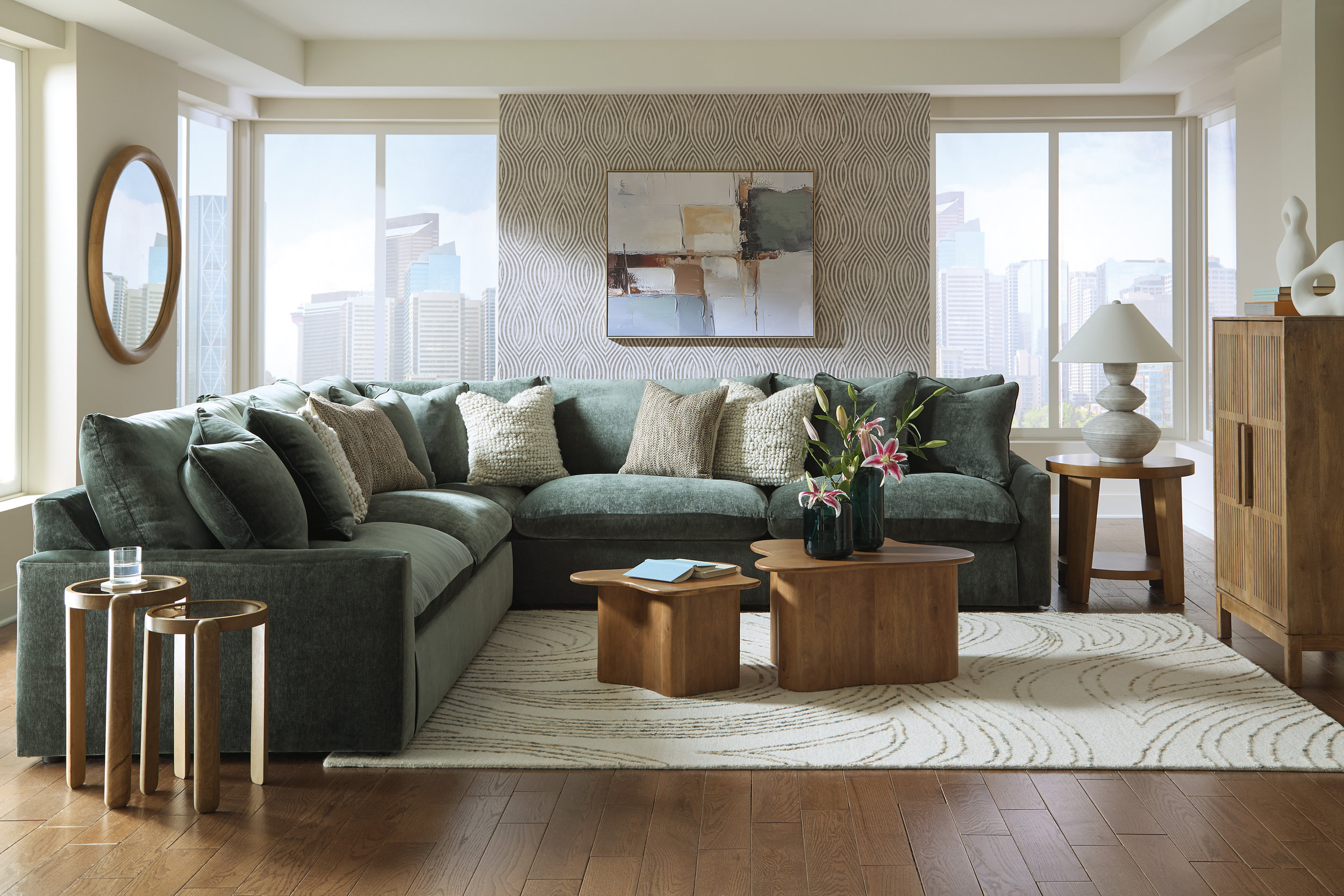 Carriage View Fabric L-Shaped 3-Piece Sectional Sofa