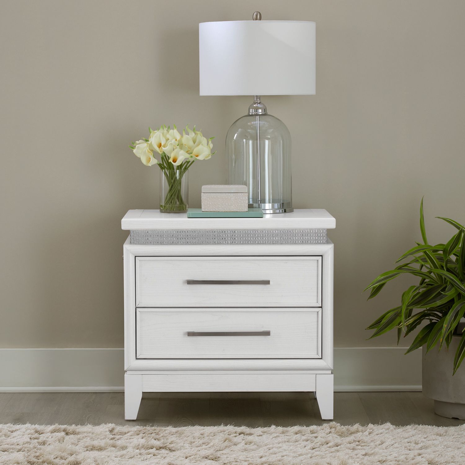 Reflections Wood 2-Drawer Nightstand w/Lights & Charging Station