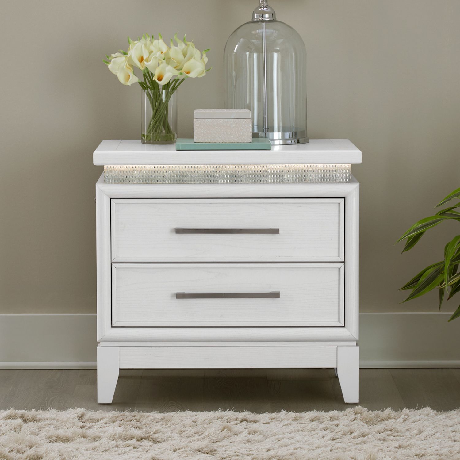 Reflections Wood 2-Drawer Nightstand w/Lights & Charging Station