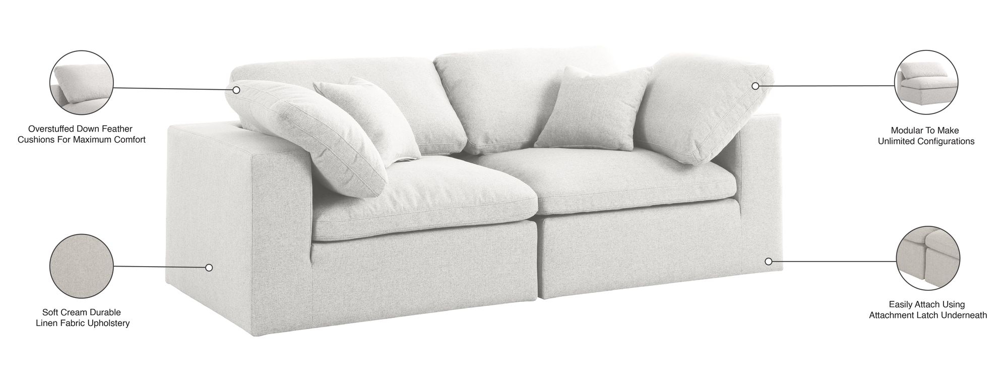 Serene 80" Linen Fabric Deluxe Comfort Modular Sofa