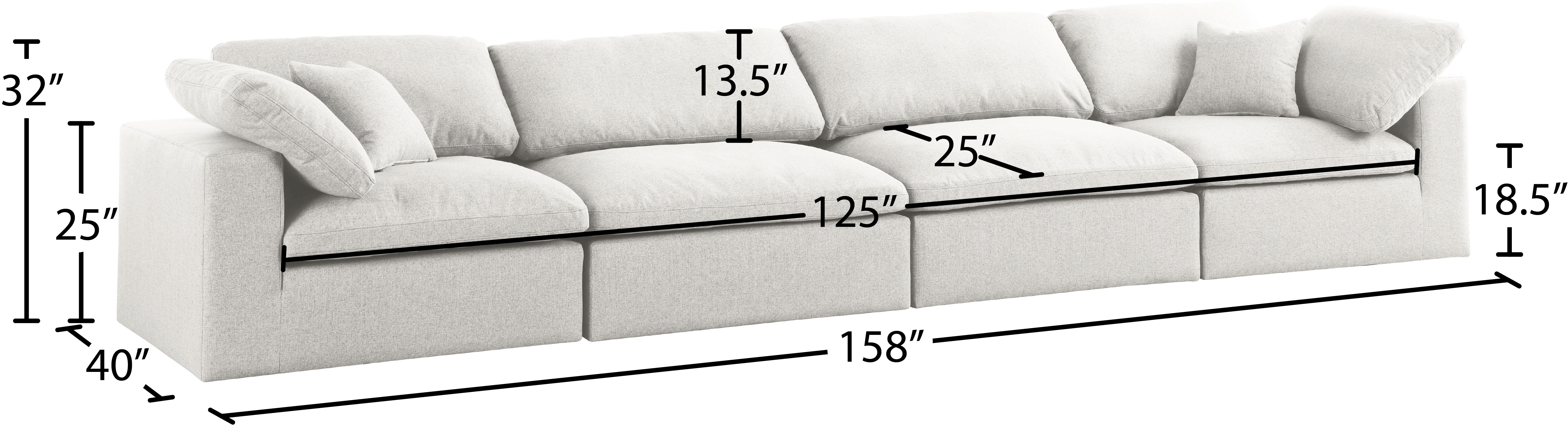 Serene 158" Linen Fabric Deluxe Comfort Modular Sofa