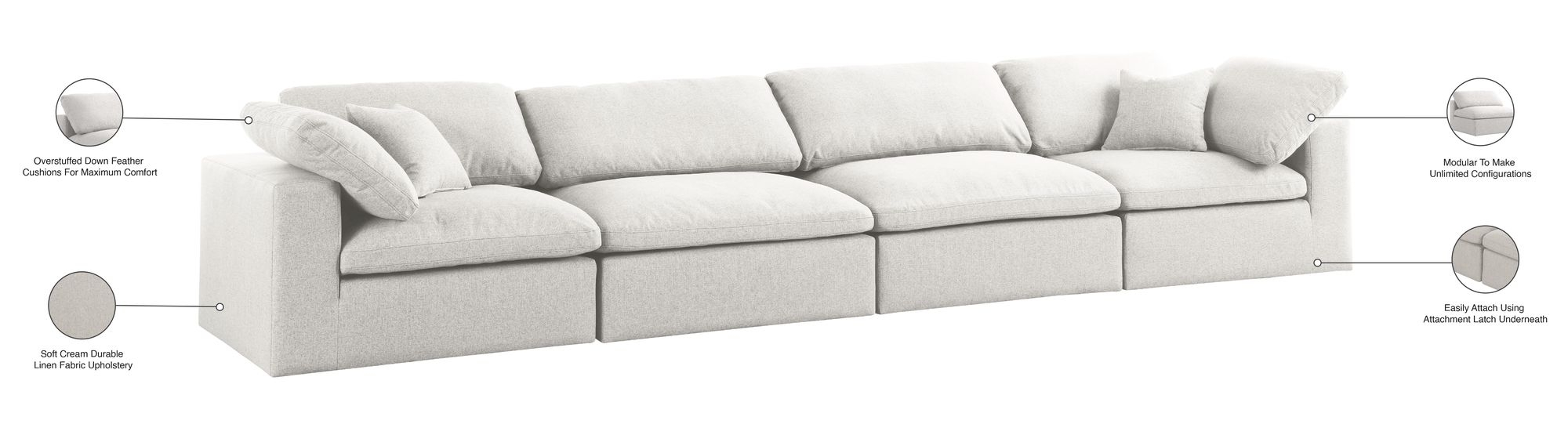 Serene 158" Linen Fabric Deluxe Comfort Modular Sofa
