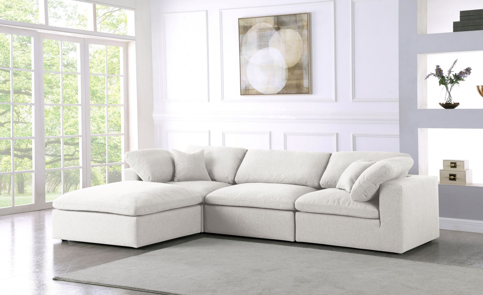 Serene 119" 4-Piece Linen Fabric Deluxe Comfort Modular Corner Sectional