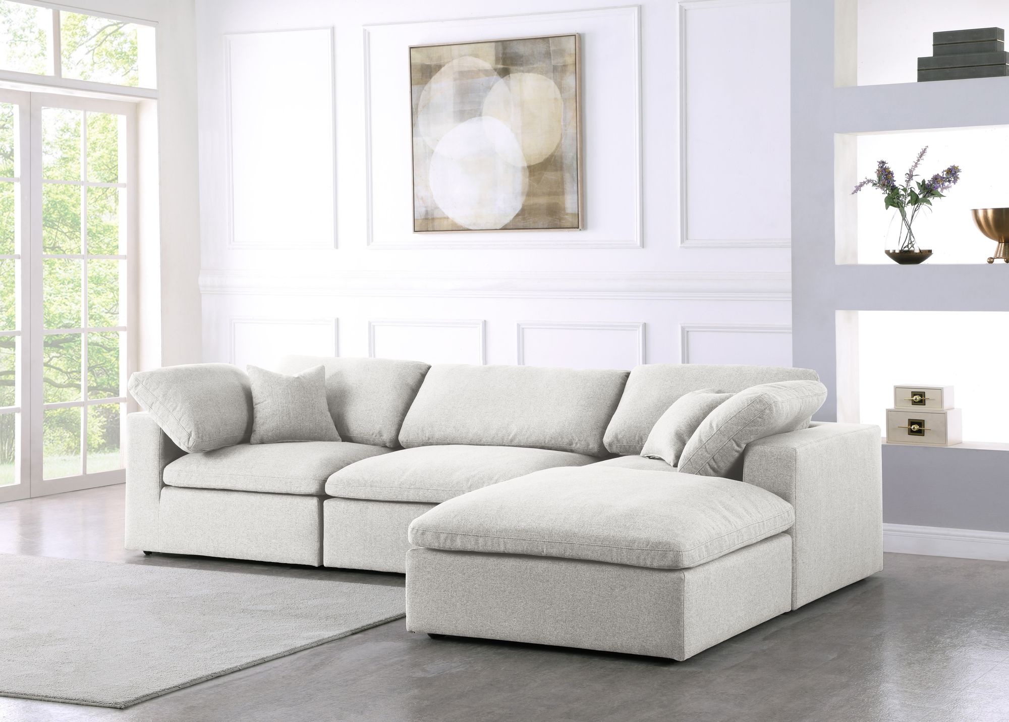 Serene 119" 4-Piece Linen Fabric Deluxe Comfort Modular Corner Sectional