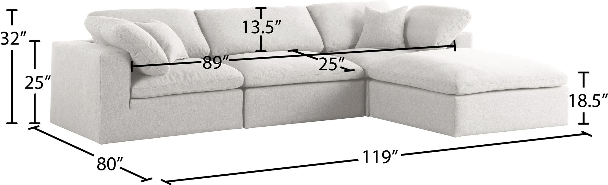 Serene 119" 4-Piece Linen Fabric Deluxe Comfort Modular Corner Sectional