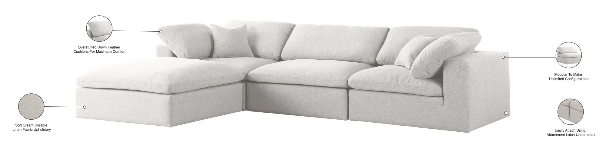 Serene 119" 4-Piece Linen Fabric Deluxe Comfort Modular Corner Sectional