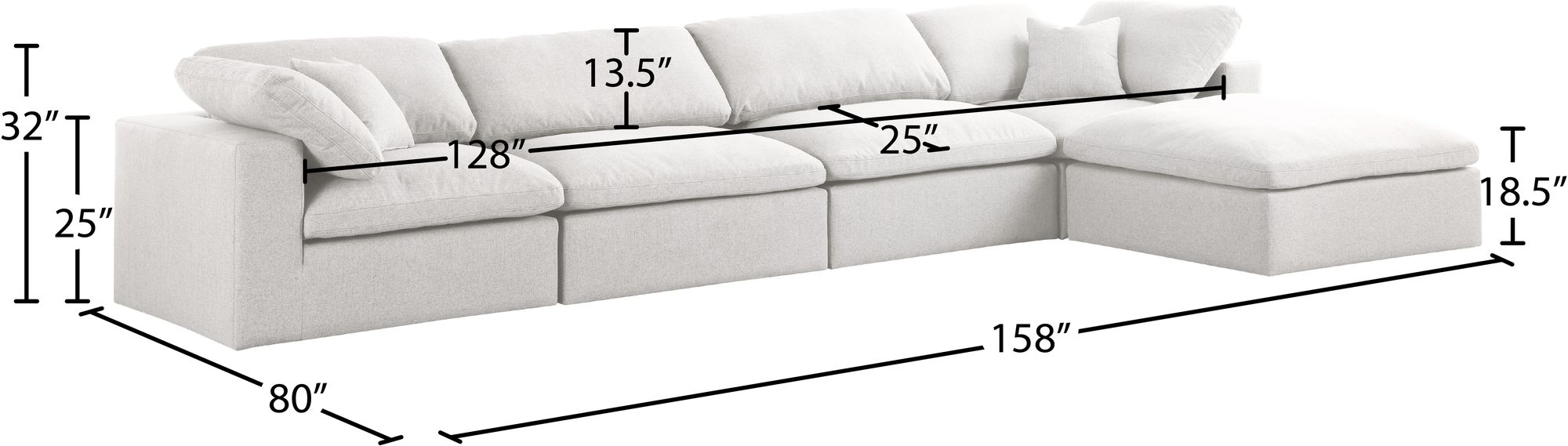 Serene 158" 5-Piece Linen Fabric Deluxe Comfort Modular Sectional