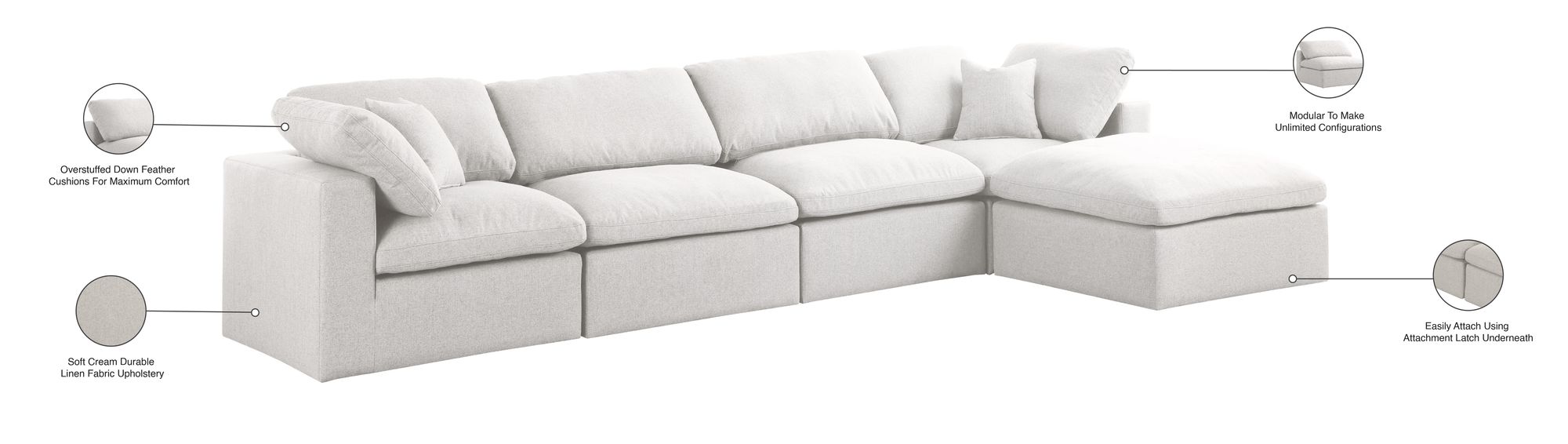 Serene 158" 5-Piece Linen Fabric Deluxe Comfort Modular Sectional