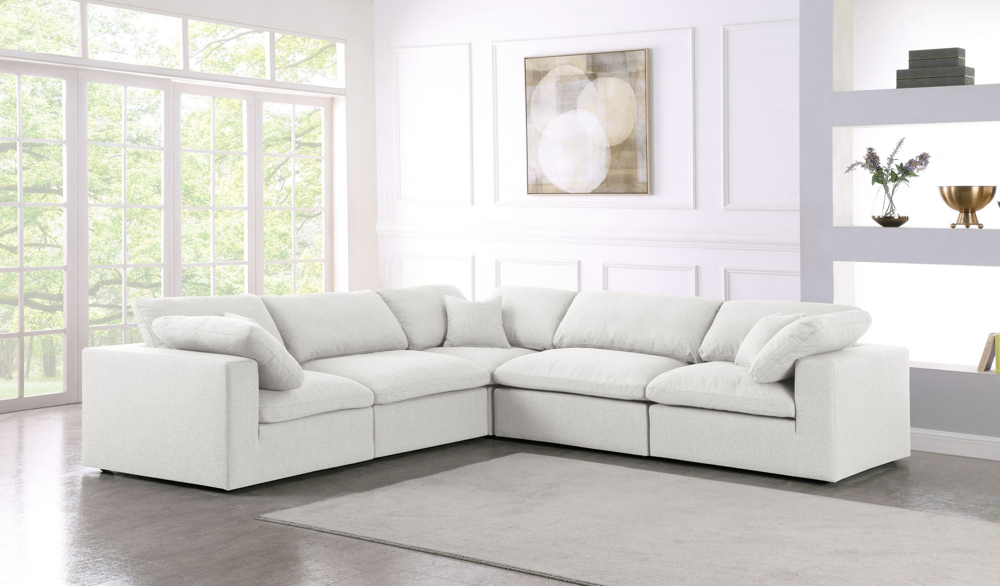 Serene 118" 5-Piece Linen Fabric Deluxe Comfort Modular Sectional