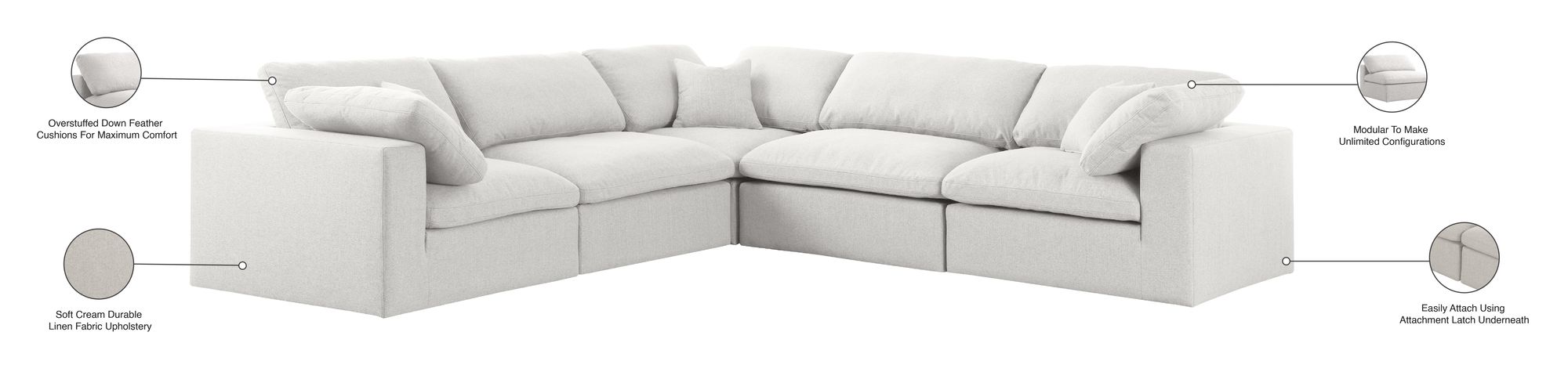 Serene 118" 5-Piece Linen Fabric Deluxe Comfort Modular Sectional