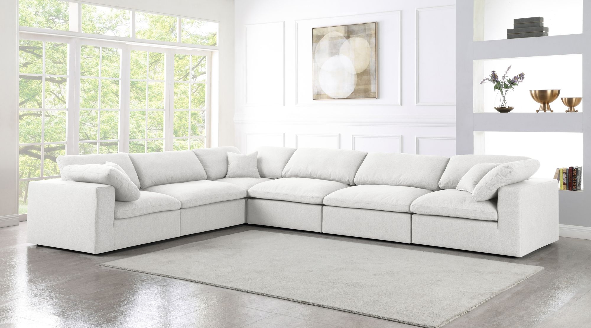 Serene 158" 6-Piece Linen Fabric Deluxe Comfort Modular Corner Sectional