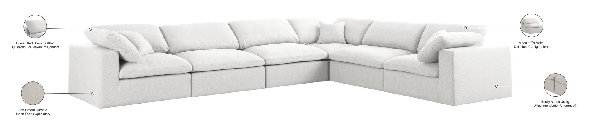 Serene 158" 6-Piece Linen Fabric Deluxe Comfort Modular Corner Sectional