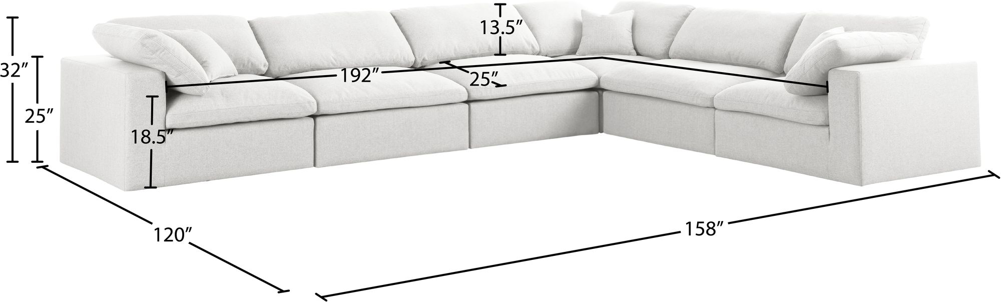 Serene 158" 6-Piece Linen Fabric Deluxe Comfort Modular Corner Sectional