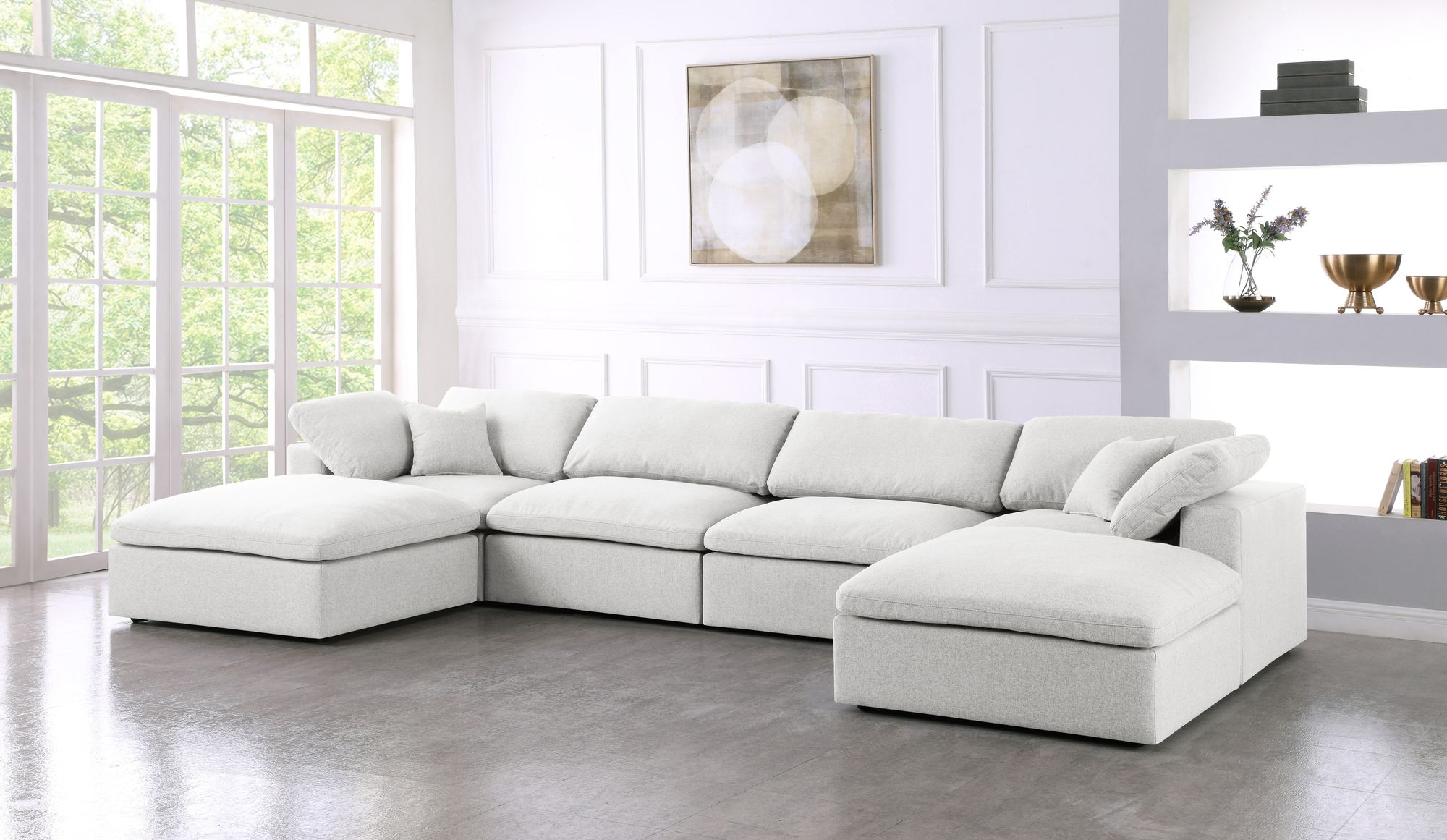Serene 158" 6-Piece Linen Fabric Deluxe Comfort Modular U-Shape Sectional