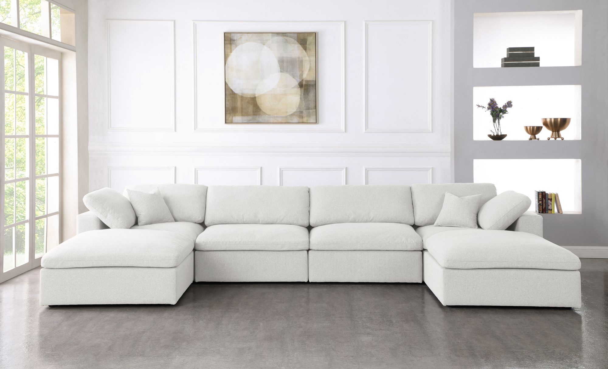 Serene 158" 6-Piece Linen Fabric Deluxe Comfort Modular U-Shape Sectional