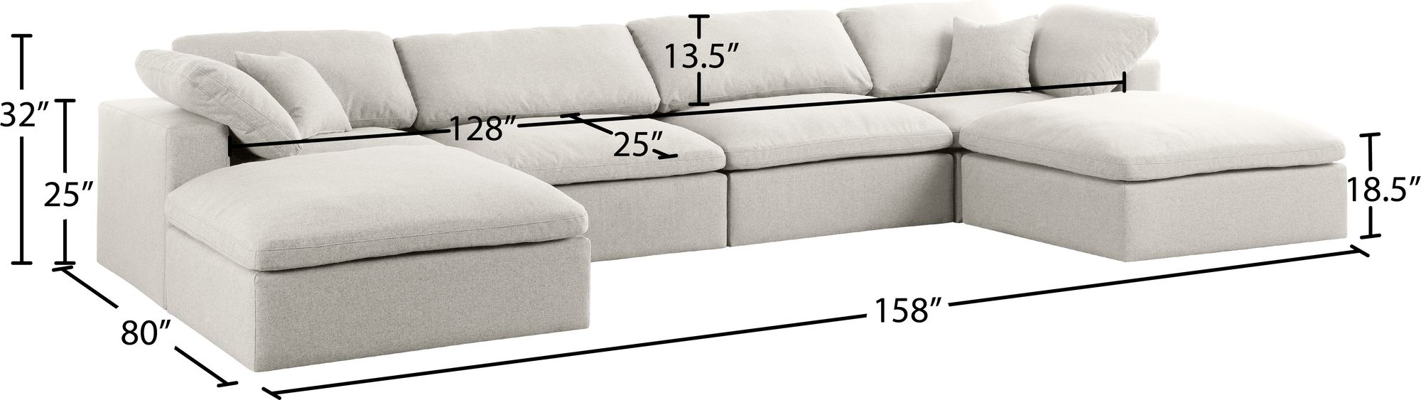 Serene 158" 6-Piece Linen Fabric Deluxe Comfort Modular U-Shape Sectional