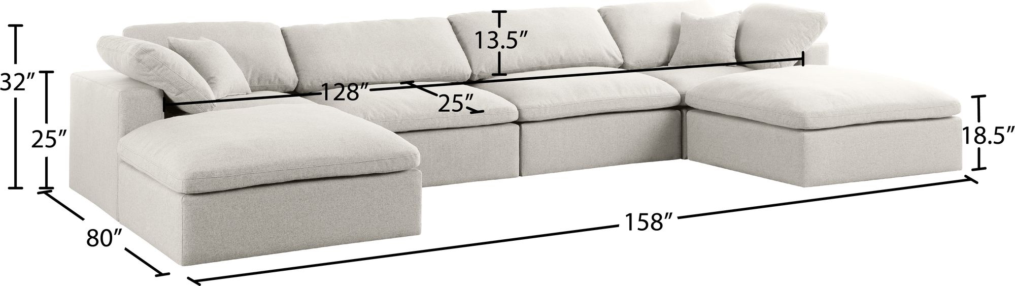 Serene 158" 6-Piece Linen Fabric Deluxe Comfort Modular U-Shape Sectional