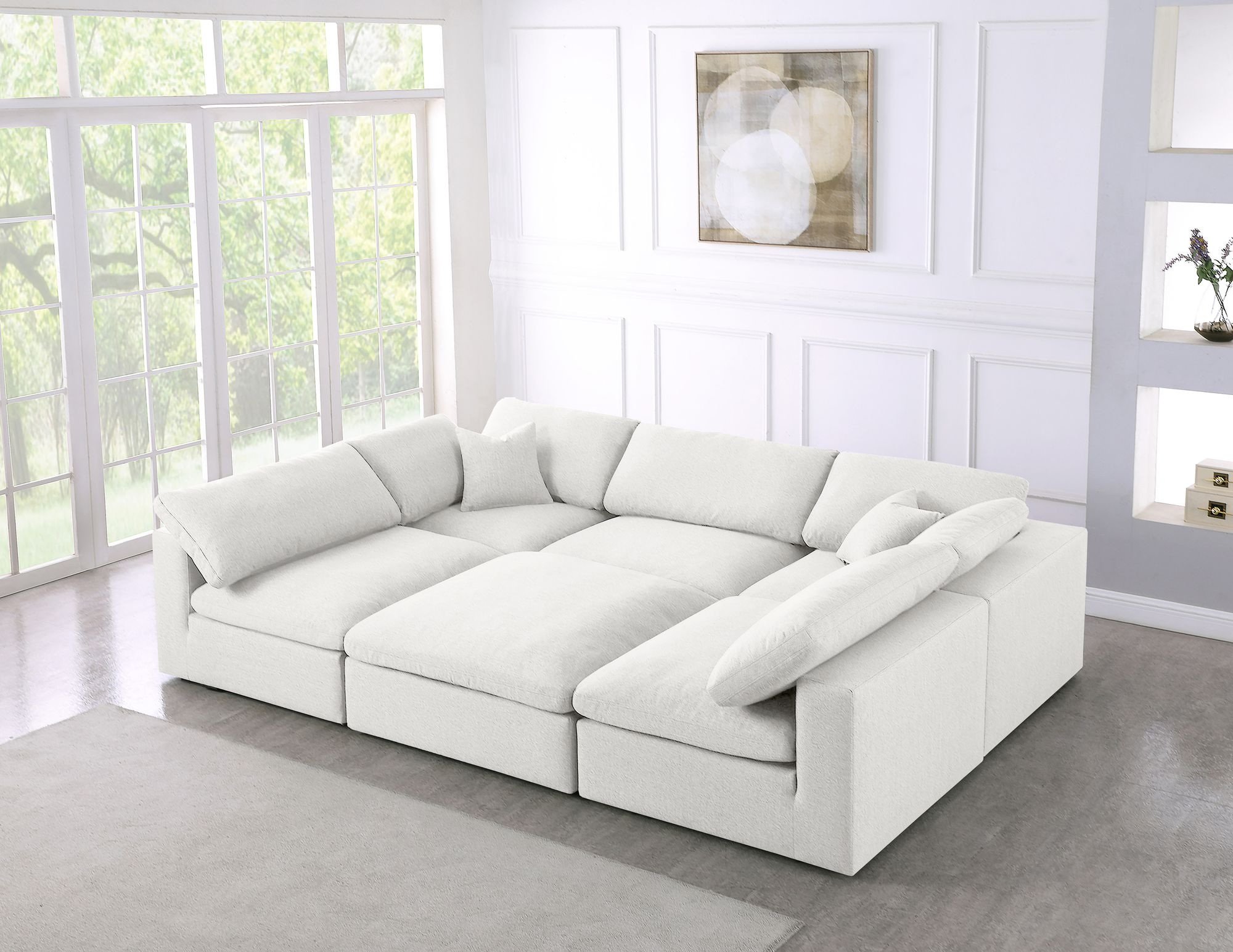 Serene 119" 6-Piece Linen Fabric Deluxe Comfort Modular Sectional