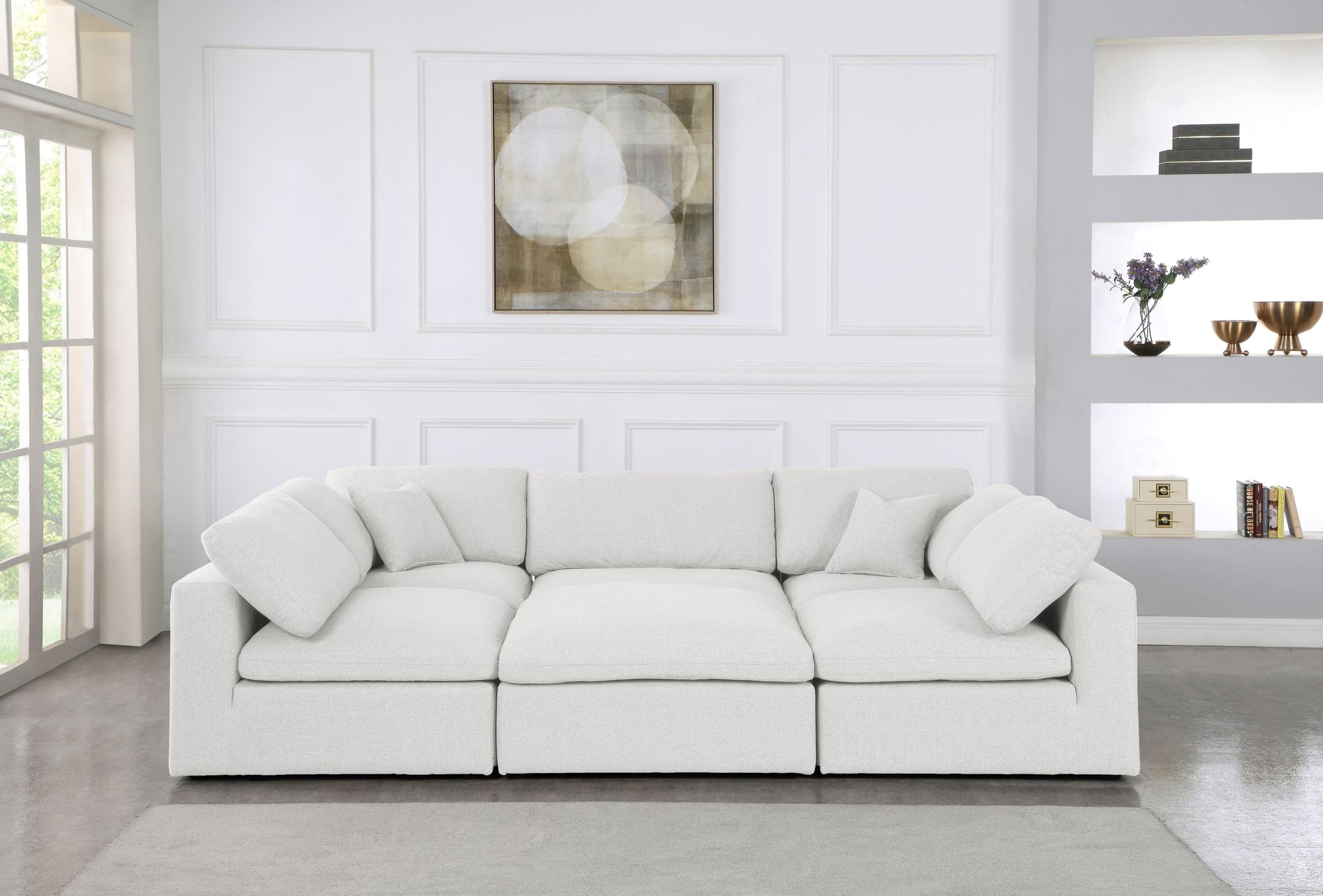 Serene 119" 6-Piece Linen Fabric Deluxe Comfort Modular Sectional