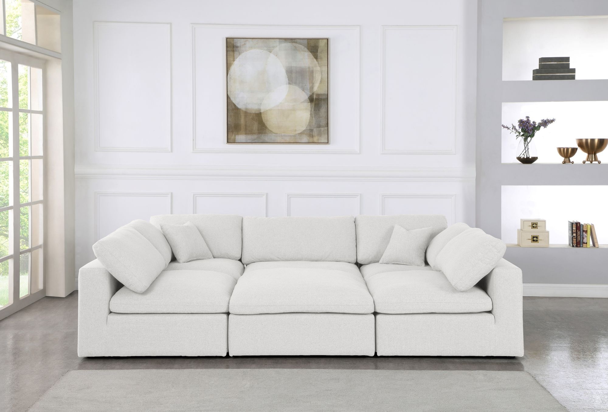 Serene 119" 6-Piece Linen Fabric Deluxe Comfort Modular Sectional