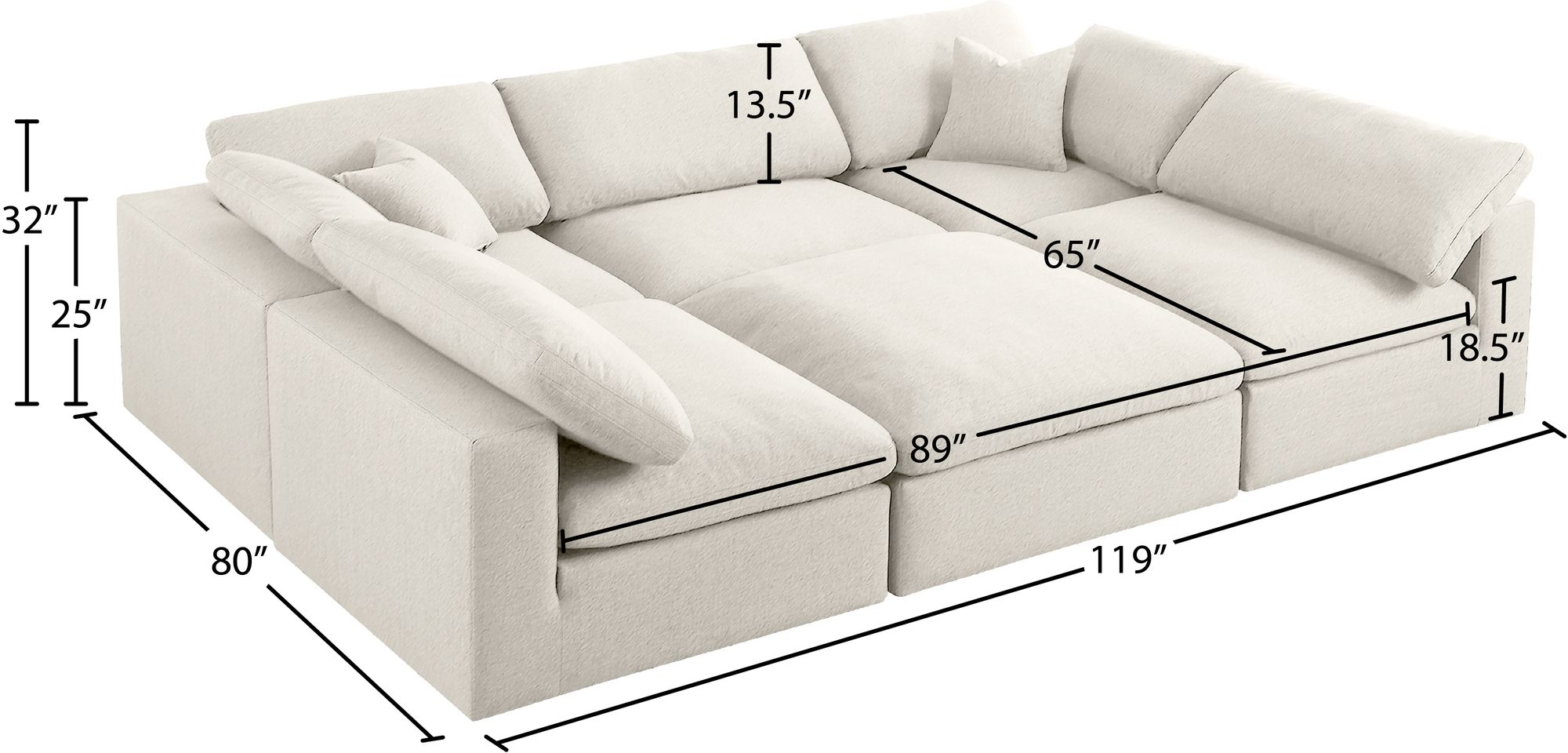 Serene 119" 6-Piece Linen Fabric Deluxe Comfort Modular Sectional