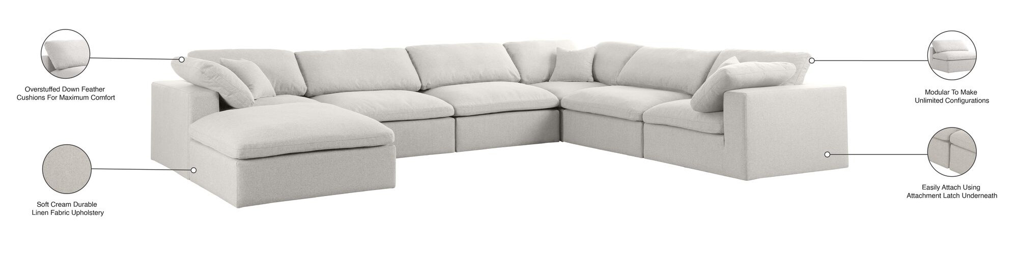 Serene 158" 7-Piece Linen Fabric Deluxe Comfort Modular Sectional