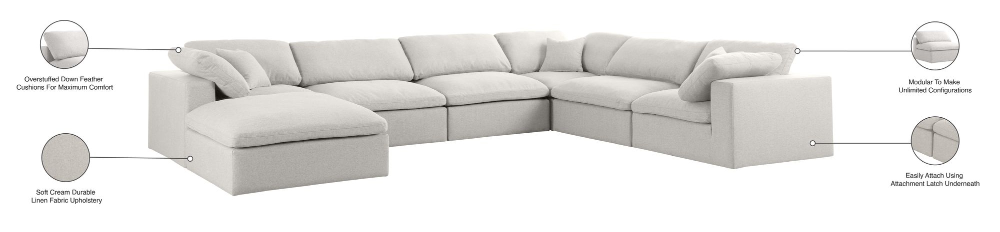 Serene 158" 7-Piece Linen Fabric Deluxe Comfort Modular Sectional