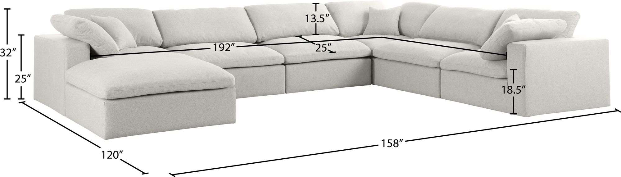Serene 158" 7-Piece Linen Fabric Deluxe Comfort Modular Sectional