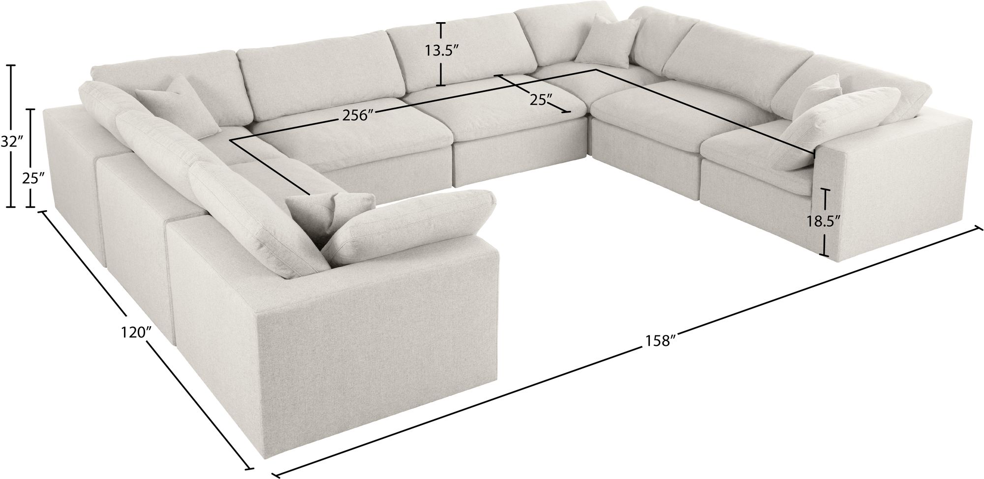 Serene 158" 8-Piece Linen Fabric Deluxe Comfort Modular Sectional