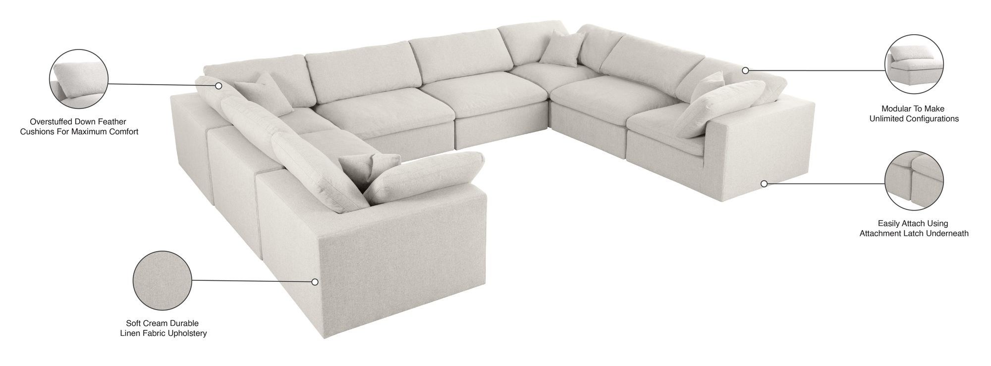 Serene 158" 8-Piece Linen Fabric Deluxe Comfort Modular Sectional