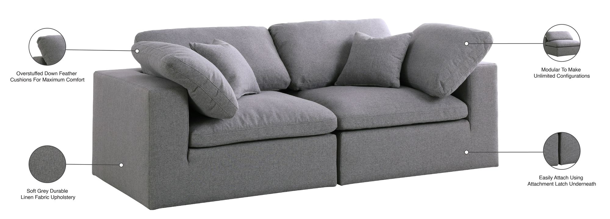 Serene 80" Linen Fabric Deluxe Comfort Modular Sofa