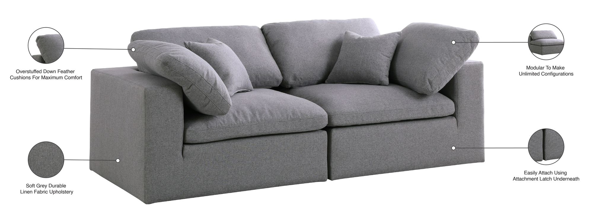 Serene 80" Linen Fabric Deluxe Comfort Modular Sofa