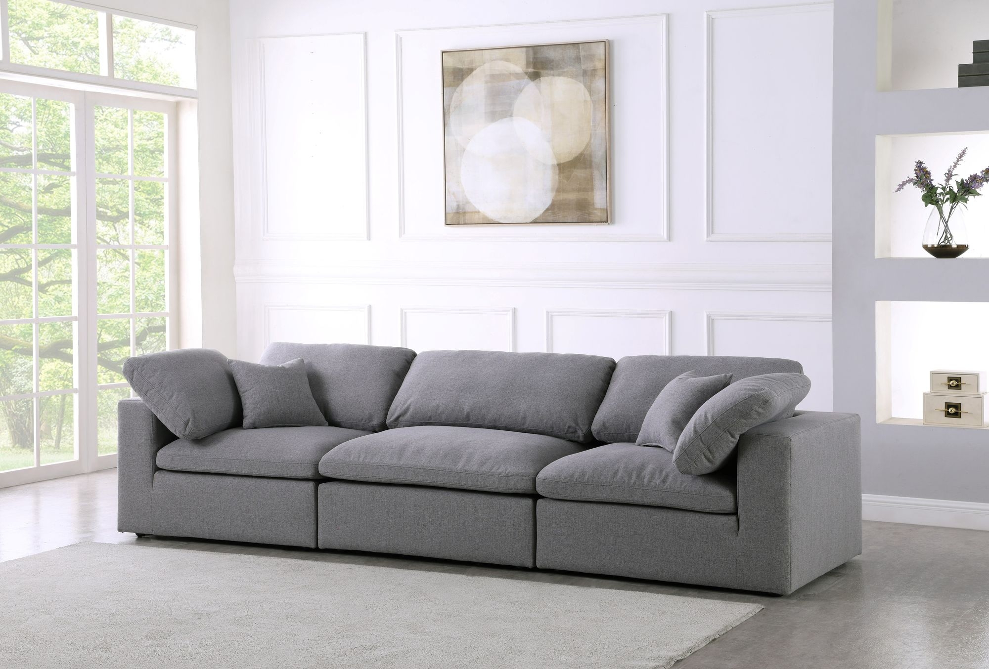 Serene 119" Linen Fabric Deluxe Comfort Modular Sofa