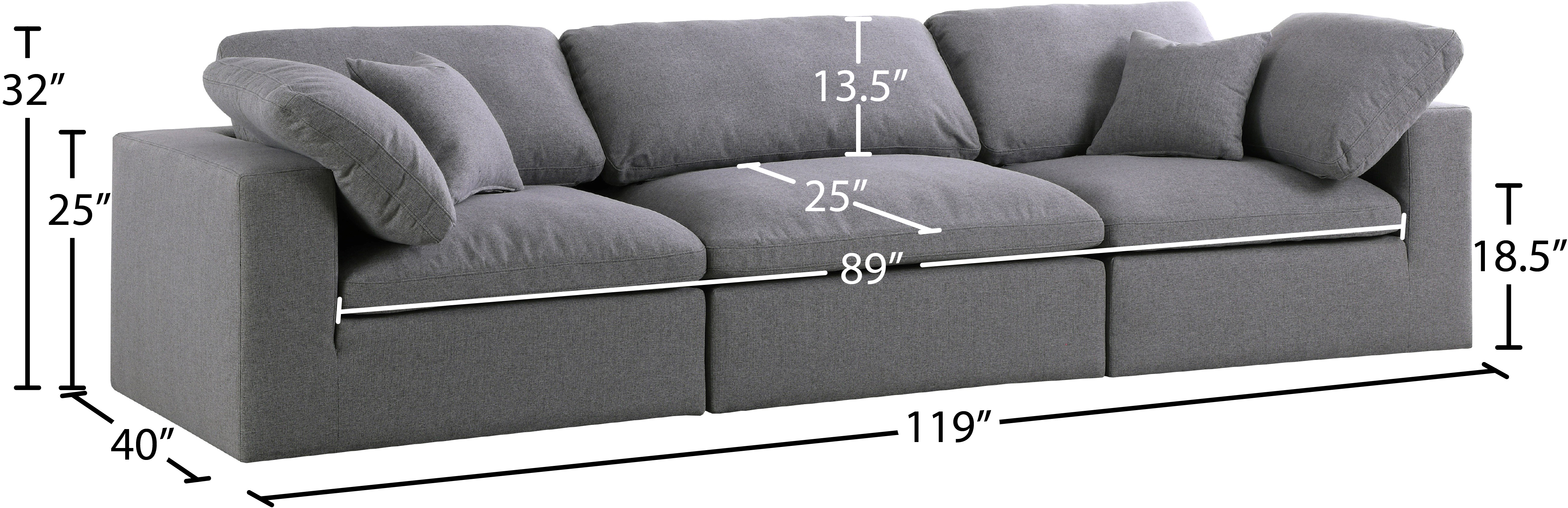 Serene 119" Linen Fabric Deluxe Comfort Modular Sofa
