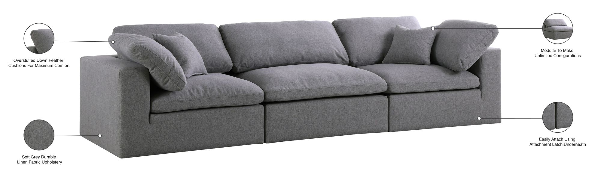 Serene 119" Linen Fabric Deluxe Comfort Modular Sofa