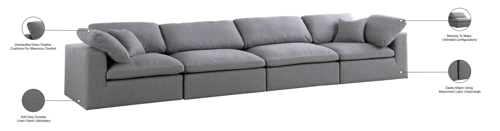 Serene 158" Linen Fabric Deluxe Comfort Modular Sofa