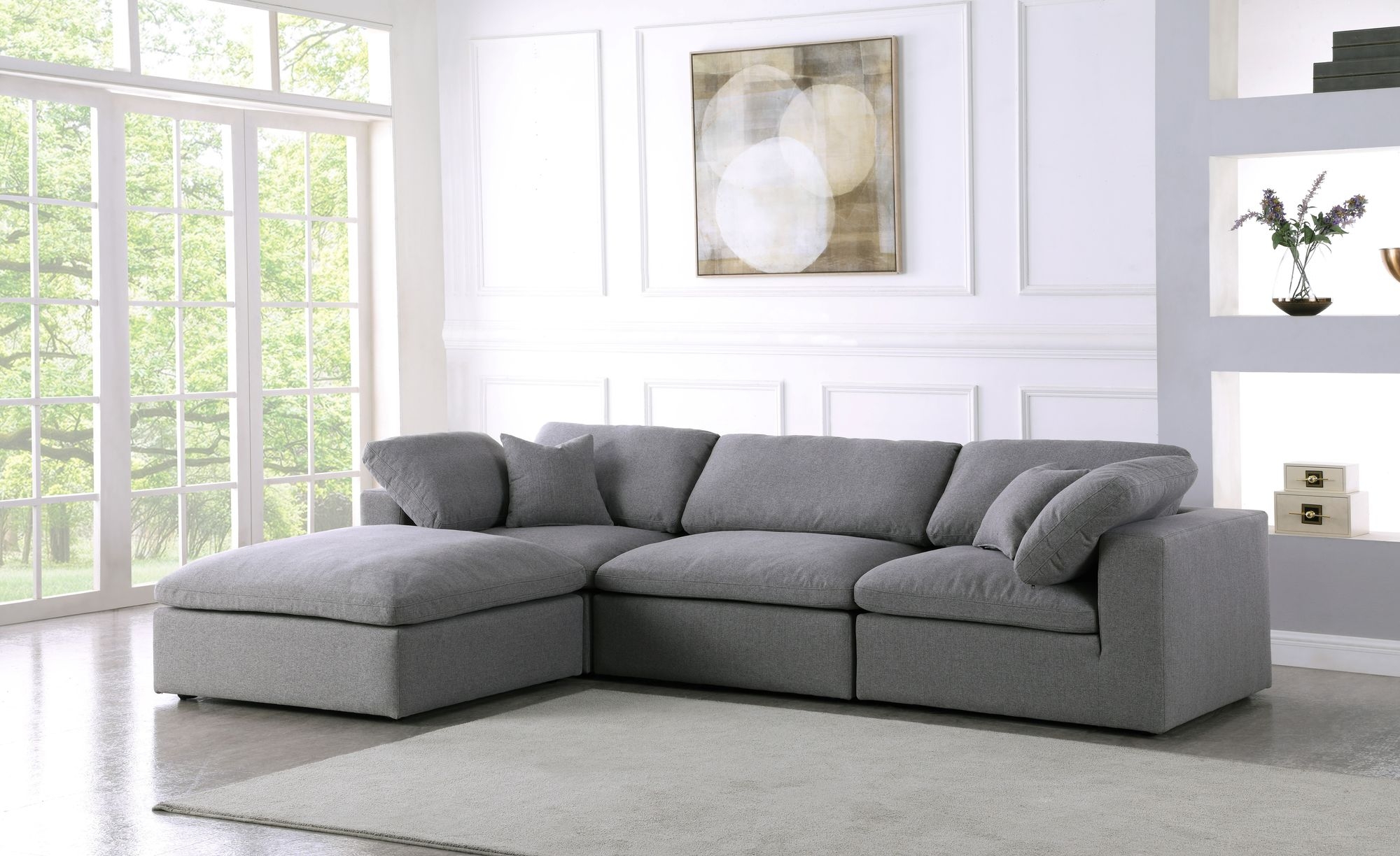 Serene 119" 4-Piece Linen Fabric Deluxe Comfort Modular Corner Sectional