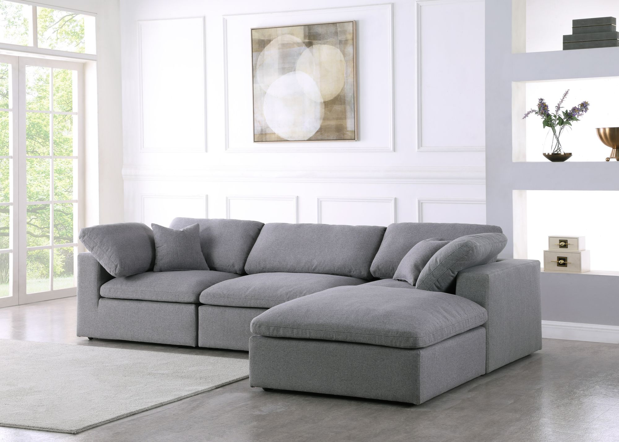 Serene 119" 4-Piece Linen Fabric Deluxe Comfort Modular Corner Sectional